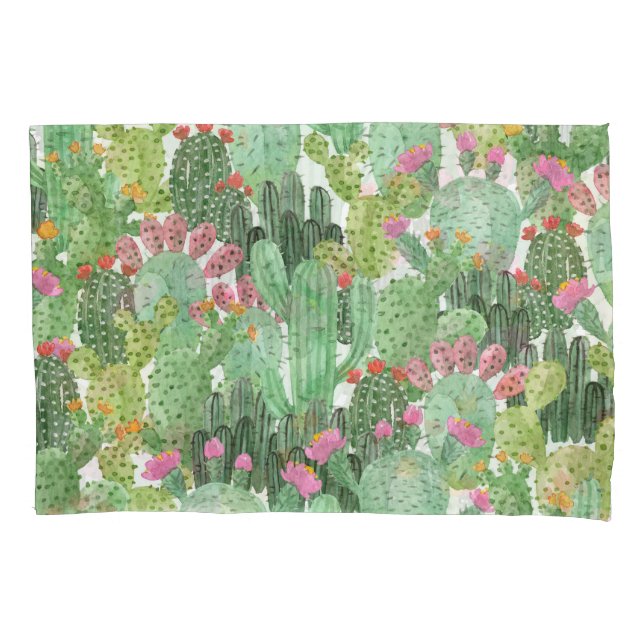 Funda De Cojín Cactus pintado a mano: verde desierto (Anverso)