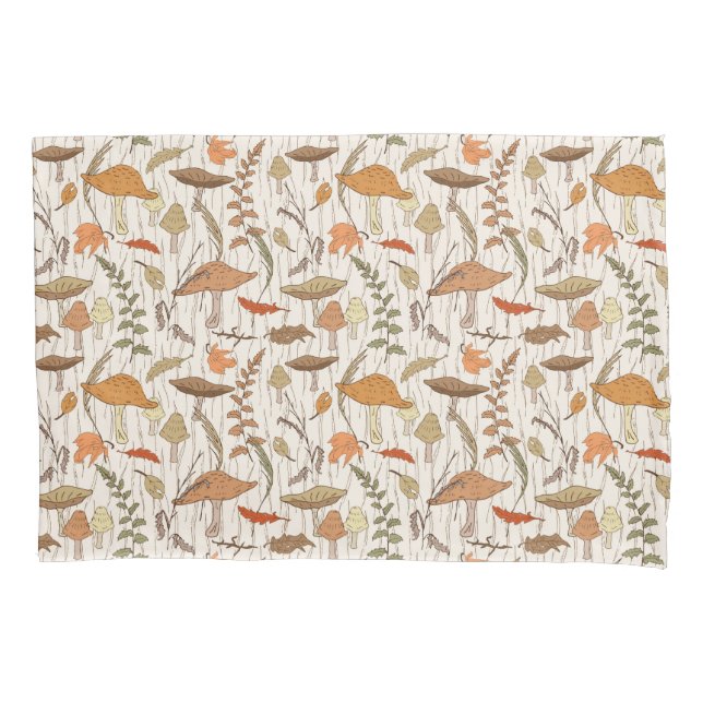 Funda De Cojín Caer hongos y hojas - patrón sin fisuras. (Anverso)