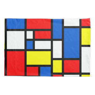 Funda De Cojín Caja blanca de Mondrian y amarilla azul roja de la