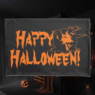 Funda De Cojín Caja negra y anaranjada del feliz Halloween de la