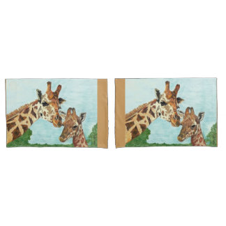 Funda De Cojín Cajas de la almohada de la jirafa de la mamá y del