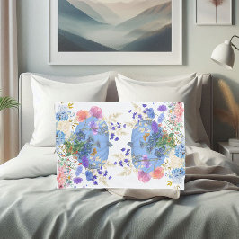 Funda De Cojín Calabaza de otoño Pastel Azul Floral Botánica Azul