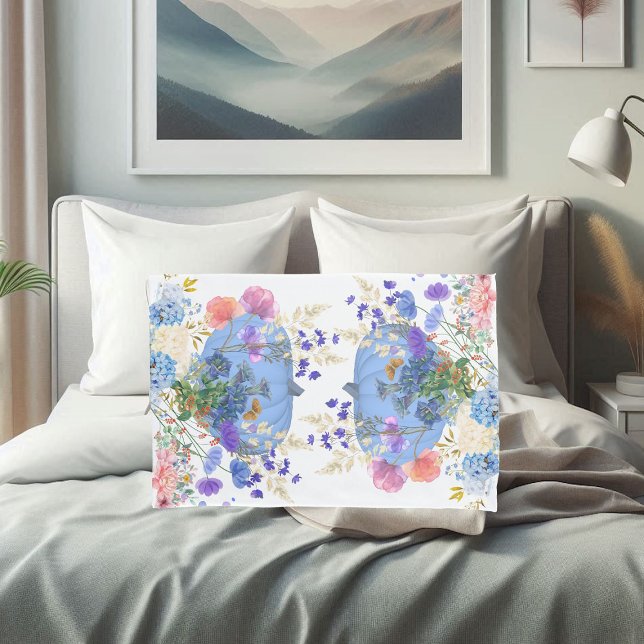 Funda De Cojín Calabaza de otoño Pastel Azul Floral Botánica Azul (Autumn Fall Pumpkin Pastel Blue Botanical Floral Pillow Case)