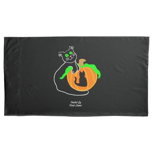 Funda De Cojín Calabaza para gato negro tamaño tamaño de almohada (Anverso)