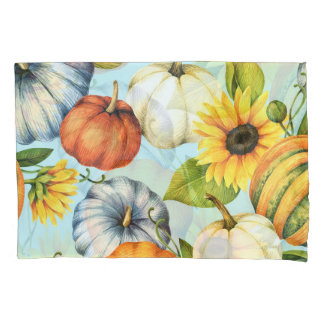 Funda De Cojín Calabazas, girasoles, ilustracion acuarela