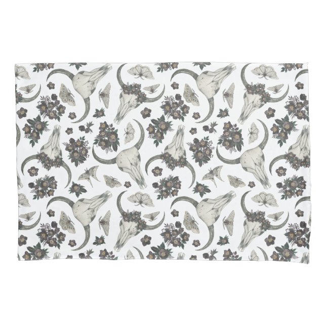 Funda De Cojín Calavera animal gótica con patrón de flores (Anverso)
