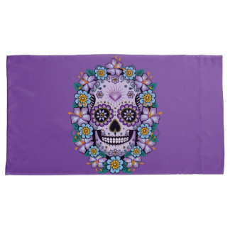 Funda De Cojín Calavera de azúcar morado con flores