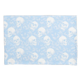 Funda De Cojín Calaveras góticas azules pastel y follaje Hallowee