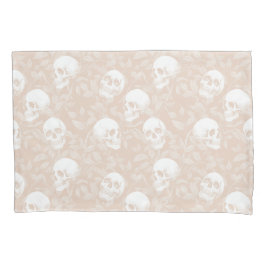 Funda De Cojín Calaveras góticas beige tonales punk & follaje Hal