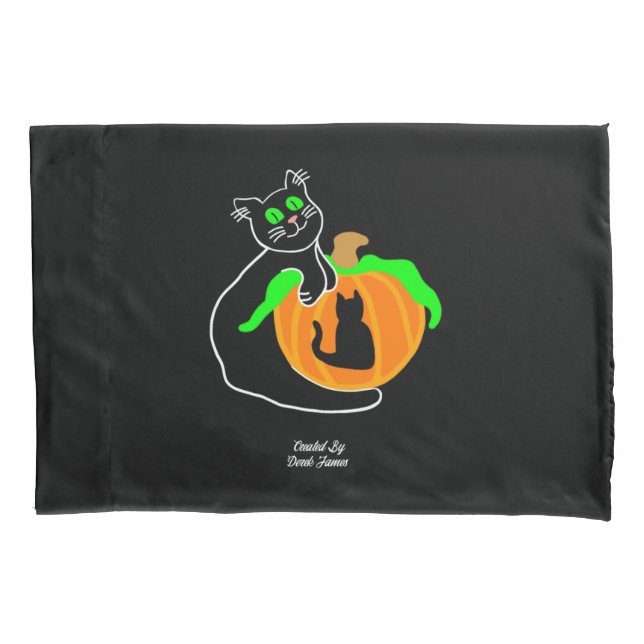Funda De Cojín Calzada de calabaza para gato negro (Anverso)