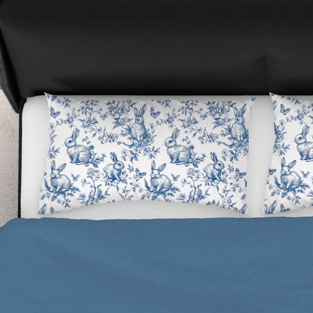 Funda De Cojín Cama Chinoiserie de primavera Bunny Blue (Spring Bunny Blue Chinoiserie Bed Pillow Case
)