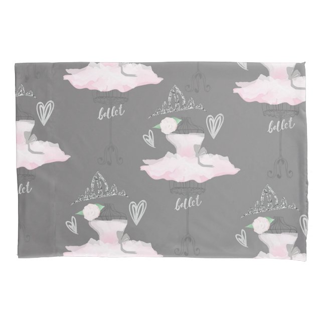 Funda De Cojín Cama de niñas de balé de couture rosa y gris (Anverso)