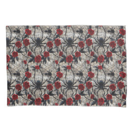 Funda De Cojín Camas de araña gótica y rosas rojas