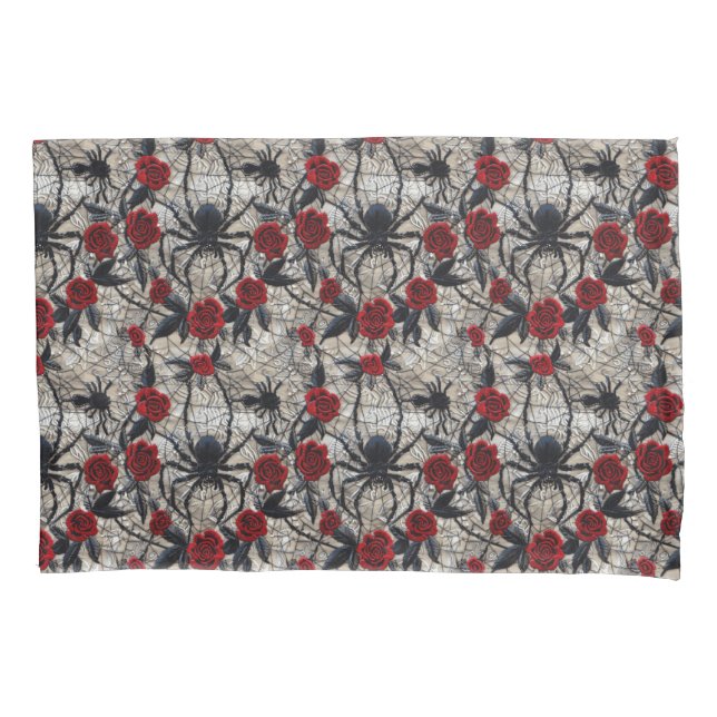 Funda De Cojín Camas de araña gótica y rosas rojas (Anverso)