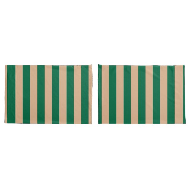 Funda De Cojín Camel beige y raya verde clásico (Reverso-Set)