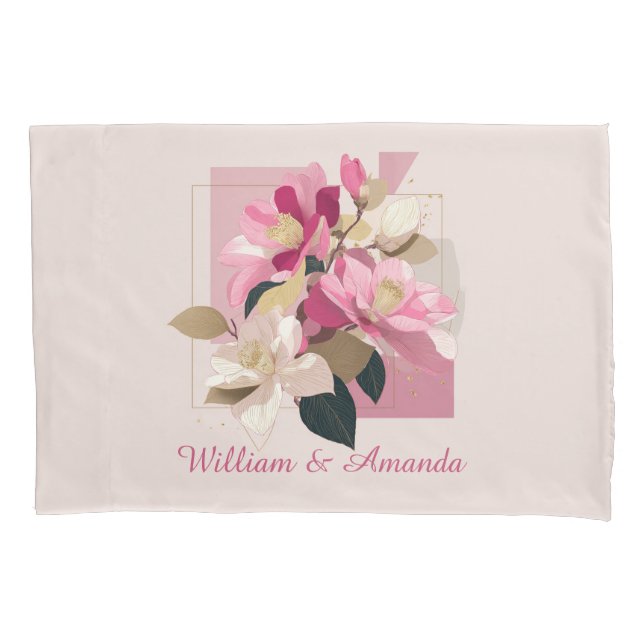 Funda De Cojín Camellia rosa Bloom Pillowcase (Anverso)