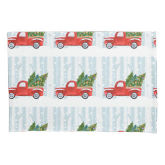 Funda De Cojín Camión rojo de recogida de Navidades en una carret