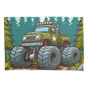 Funda De Cojín Camión verde monstruo en el bosque