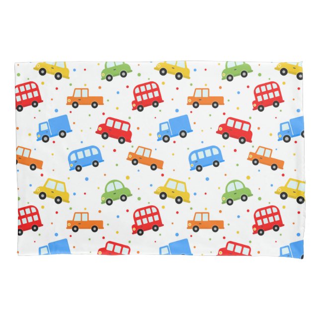 Funda De Cojín Camiones Cute Autobuses Vehículos Cama Niño (Anverso)