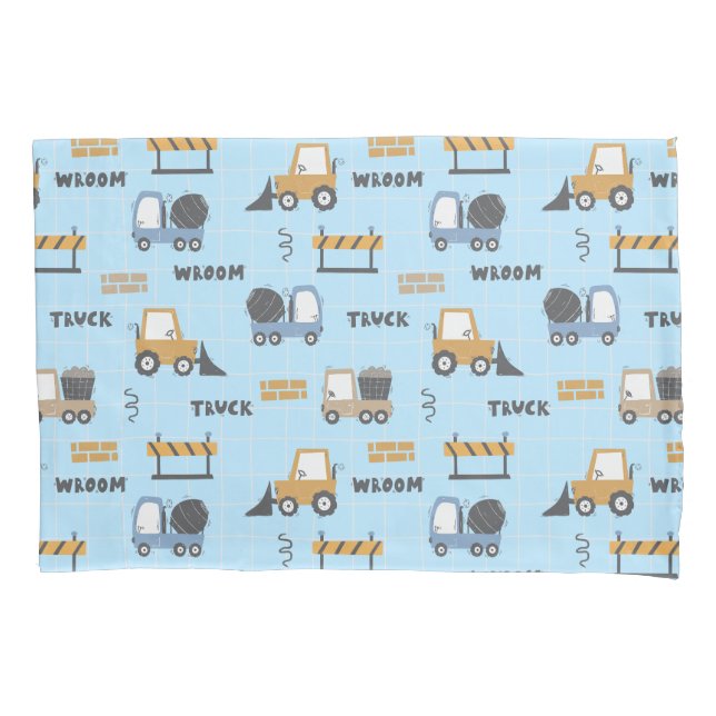 Funda De Cojín Camiones de Construcción Patrón Azul (Anverso)