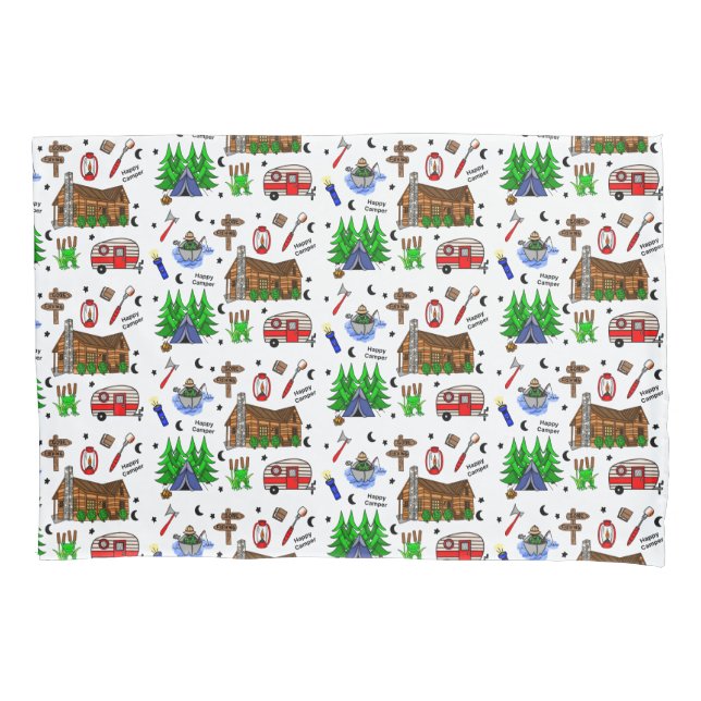 Funda De Cojín Camping o camping de temática media feliz (Anverso)