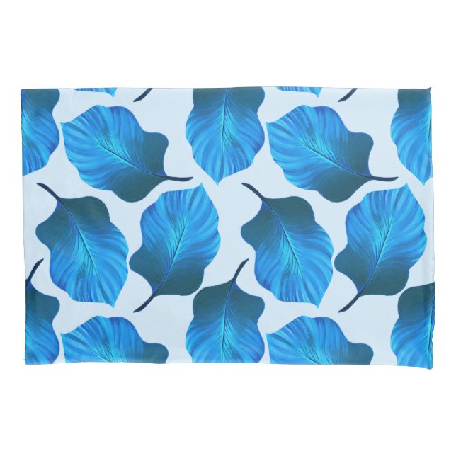 Funda De Cojín Canna Tropicanna Las hojas tropicales en azul (Anverso)