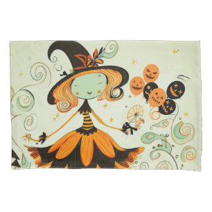 Funda De Cojín capricho/bruja/calabaza/caída