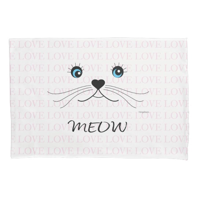 Funda De Cojín Cara de gato, mimo, amor, rosa (Anverso)
