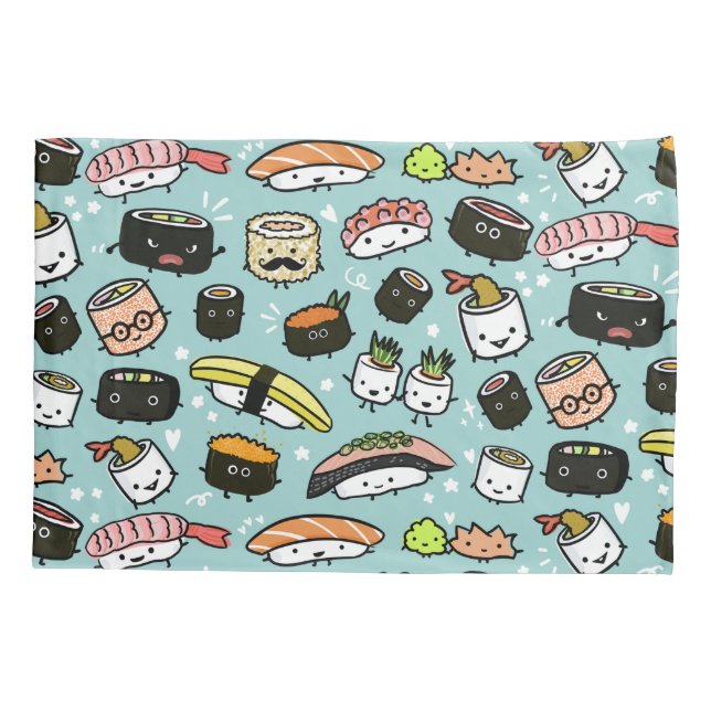 Funda De Cojín Caracteres de sushi mate| Kawaii Sushi Patterado (Reverso)