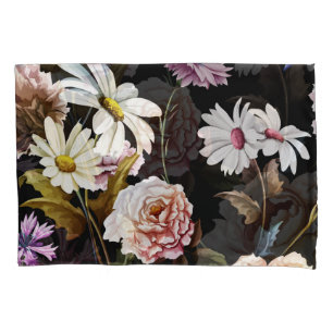 Funda De Cojín Carnación, flores de camomila, patrón negro.