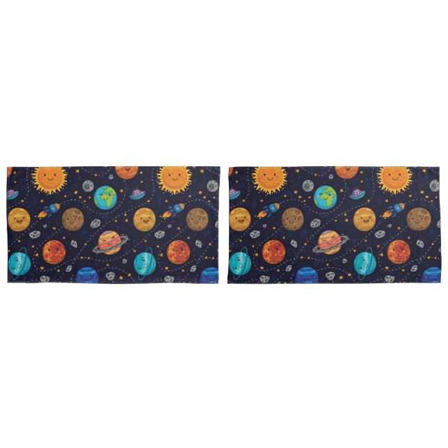 Funda De Cojín Casas de almohada de Planetas Felices (Anverso - Set)