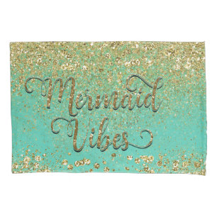 Funda De Cojín Cascada de brillo dorado tonos de sirena glam teal