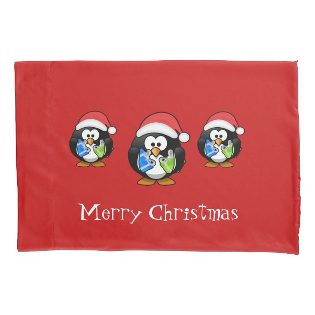 Funda De Cojín Caseta de Pillowcase de Holiday Santa Penguins (Anverso)