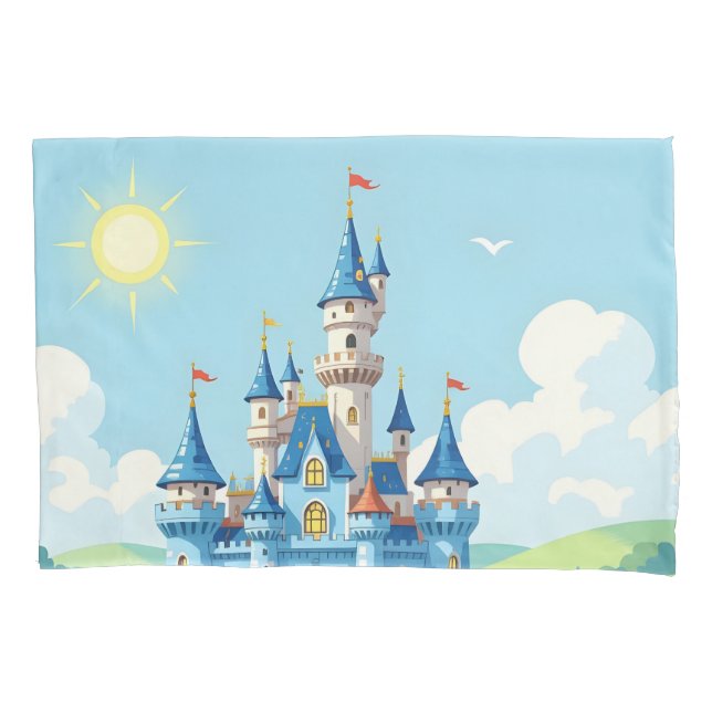Funda De Cojín Castillo azul y blanco lindo (Anverso)