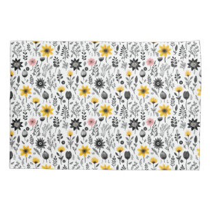 Funda De Cojín Causas del patrón de flor salvaje en blanco y negr