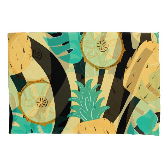 Funda De Cojín Cebra, monstera, piña: patrón de verano. (Anverso)