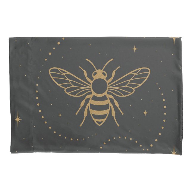 Funda De Cojín Celestial Bee Trail – Gold Cosmic Bee (Anverso)
