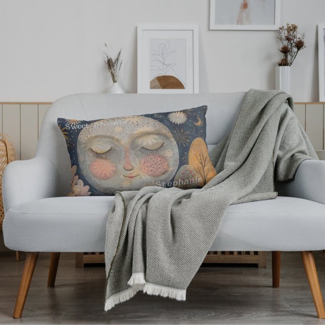 Funda De Cojín Celestial Moon Sweet Dreams Custom Name Cute (Celestial Moon Kidds Name Sweet Dreams Bed Pillow)