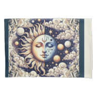 Celestial Vintage Medio Sol y Luna Azul Amarillo