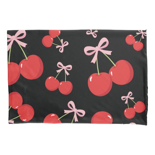 Funda De Cojín Cerezas rojas con Moda de coqueta de vaca rosa (Anverso)