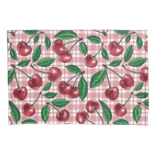 Funda De Cojín Cerezas rojas en gingham rosa