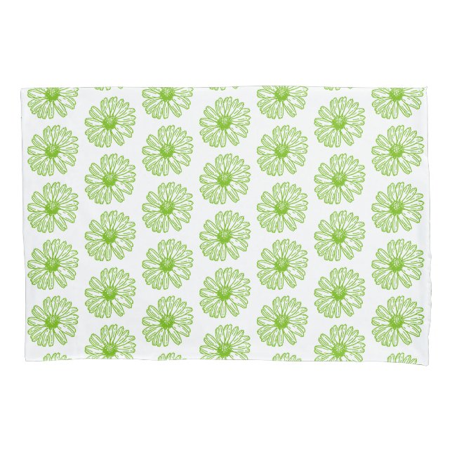 Funda De Cojín Chartreuse Green Daisy Print, Hippie Flower Print (Anverso)