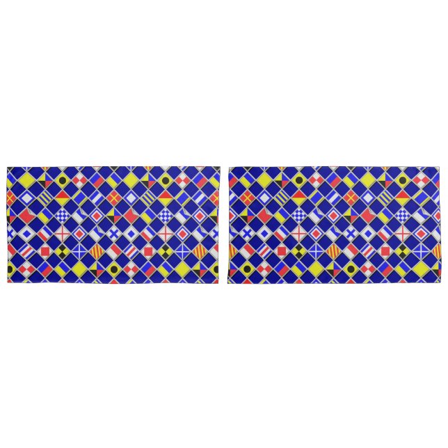 Funda De Cojín Checkered Nautical Signal Flags Navy Blue (Anverso - Set)