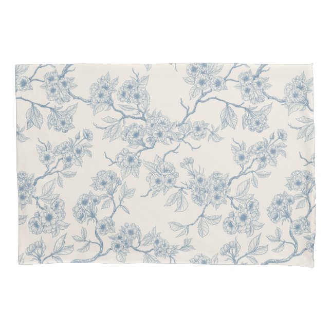 Funda De Cojín Chery blossom branches in blue and off white (Anverso-izquierdo)