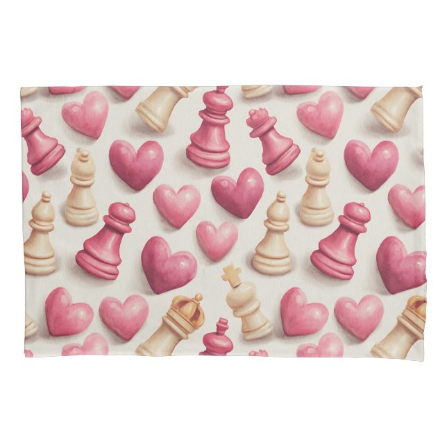 Funda De Cojín Chess & Hearts Valentines Pattern (Anverso)