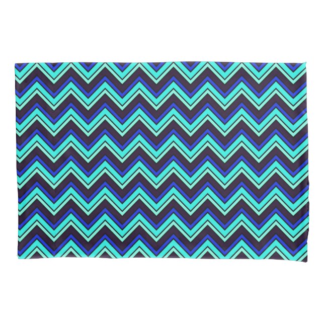 Funda De Cojín Chevron zigzag azul y negro con estampado (Anverso)