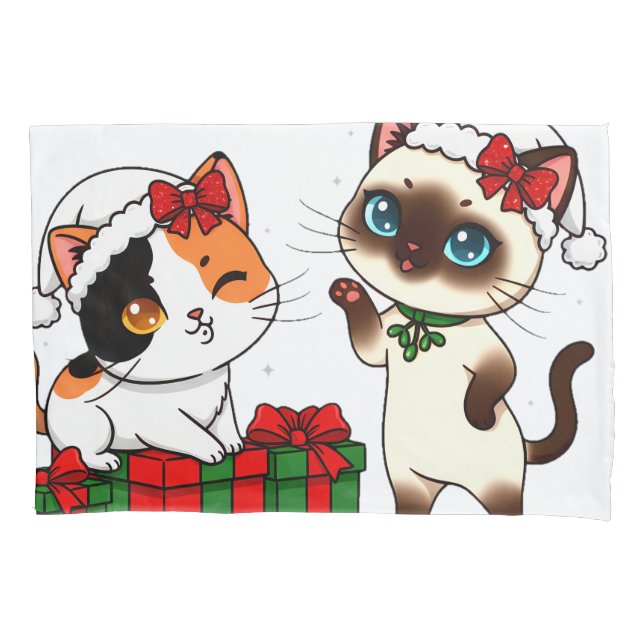 Funda De Cojín Chibi Christmas Cats with Presents (Anverso)