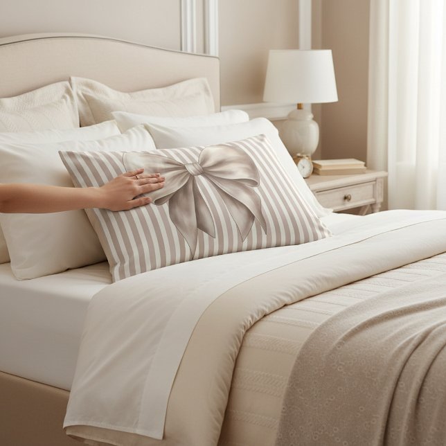 Funda De Cojín Chic Beige Bow Vertical Stripes Accent Pillowcase (Subido por el creador)