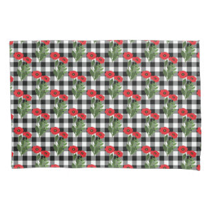 Funda De Cojín Chic Deslucido Rojo, Negro y Blanco Amapolas Flora