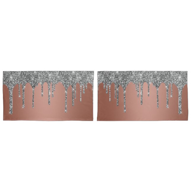Funda De Cojín Chic Plata Brillo Destellos Rosa Oro (Anverso - Set)